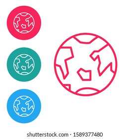 Red line Planet Earth icon isolated on white background. Set icons in circle buttons. Vector Illustration