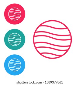 Red line Planet Jupiter icon isolated on white background. Set icons in circle buttons. Vector Illustration