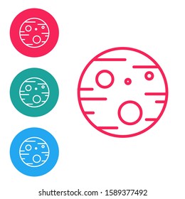 Red line Planet Mars icon isolated on white background. Set icons in circle buttons. Vector Illustration
