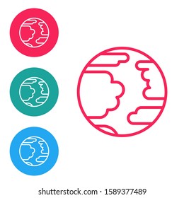 Red line Planet Mercury icon isolated on white background. Set icons in circle buttons. Vector Illustration