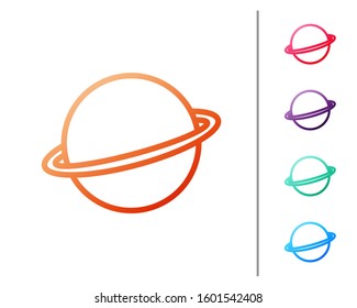 Red line Planet Saturn with planetary ring system icon isolated on white background. Set color icons. Vector Illustration