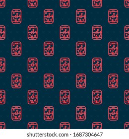 Red line Planning strategy concept icon isolated seamless pattern on black background. Hockey cup formation and tactic.  Vector Illustration