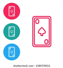Red line Playing card with diamonds symbol icon isolated on white background. Casino gambling. Set icons in circle buttons. Vector Illustration