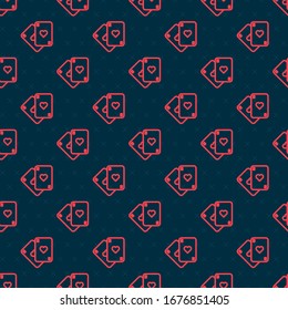Red line Playing cards icon isolated seamless pattern on black background. Casino gambling.  Vector Illustration