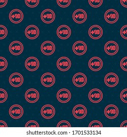 Red line Plus 18 movie icon isolated seamless pattern on black background. Adult content. Under 18 years sign.  Vector Illustration