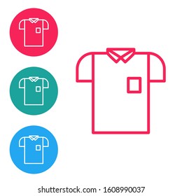Red line Polo shirt icon isolated on white background. Set icons in circle buttons. Vector Illustration