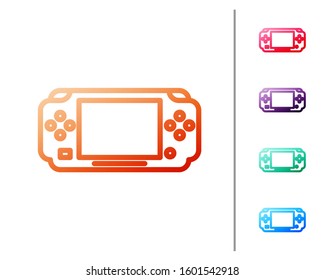Red line Portable video game console icon isolated on white background. Gamepad sign. Gaming concept. Set color icons. Vector Illustration