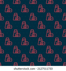 Red line Power station plant and factory icon isolated seamless pattern on black background. Energy industrial concept.  Vector