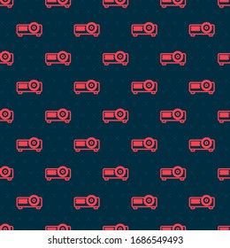 Red line Presentation, movie, film, media projector icon isolated seamless pattern on black background.  Vector Illustration