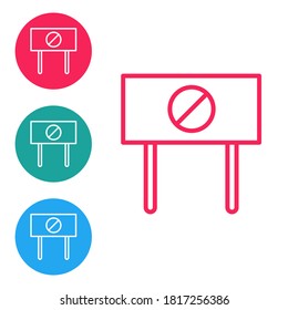 Red line Protest icon isolated on white background. Meeting, protester, picket, speech, banner, protest placard, petition, leader, leaflet. Set icons in circle buttons. Vector.