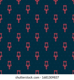 Icono de empuje de línea roja aislado patrón transparente en fondo negro. Signo de Thumbtacks. Ilustración vectorial