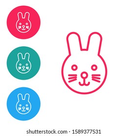 Red line Rabbit zodiac sign icon isolated on white background. Astrological horoscope collection. Set icons in circle buttons. Vector Illustration