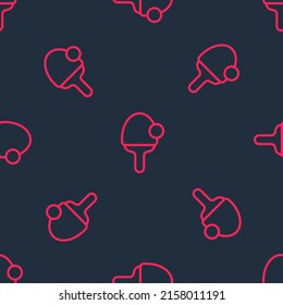 Red line Racket for playing table tennis icon isolated seamless pattern on black background.  Vector
