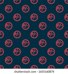 Red line Radar with targets on monitor in searching icon isolated seamless pattern on black background. Search system. Navy sonar.  Vector Illustration