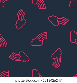 Red line Rainbow with cloud icon isolated seamless pattern on black background. Happy Saint Patricks day. National Irish holiday.  Vector