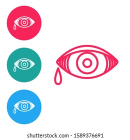 Red line Reddish eye due to viral, bacterial or allergic conjunctivitis icon isolated on white background. Set icons in circle buttons. Vector Illustration