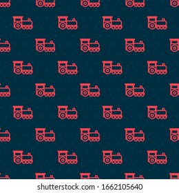 Red line Retro train icon isolated seamless pattern on black background. Public transportation symbol.  Vector Illustration