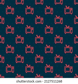 Red line Retro tv icon isolated seamless pattern on black background. Television sign.  Vector
