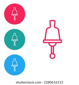 Red line Ringing bell icon isolated on white background. Alarm symbol, service bell, handbell sign, notification symbol. Set icons in circle buttons. Vector