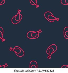 Red line Roasted turkey or chicken icon isolated seamless pattern on black background.  Vector