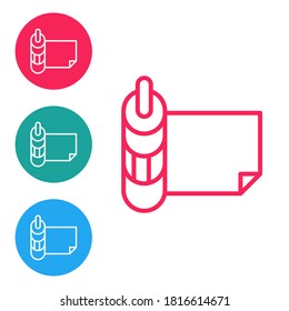 Red line Roll of paper icon isolated on white background. Set icons in circle buttons. Vector.