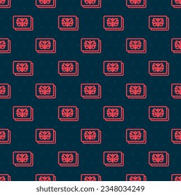 Red line Rorschach test icon isolated seamless pattern on black background. Psycho diagnostic inkblot test Rorschach.  Vector