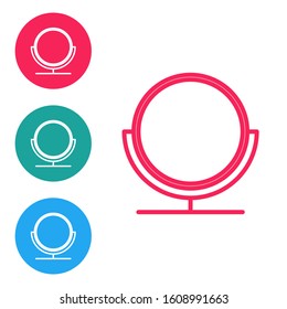 Red line Round makeup mirror icon isolated on white background. Set icons in circle buttons. Vector Illustration