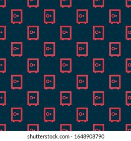 Red line Safe icon isolated seamless pattern on black background. The door safe a bank vault with a combination lock. Reliable Data Protection.  Vector Illustration