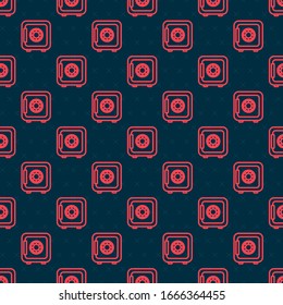 Icono de Red line Safe aislado sin fisuras en el fondo negro. La puerta protege una bóveda de banco con una cerradura combinada. Protección de datos confiable. Ilustración vectorial