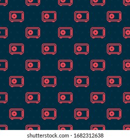 Icono de Red line Safe aislado sin fisuras en el fondo negro. La puerta protege una bóveda de banco con una cerradura combinada. Protección de datos confiable. Ilustración vectorial
