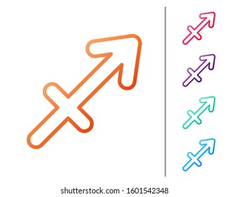 Red line Sagittarius zodiac sign icon isolated on white background. Astrological horoscope collection. Set color icons. Vector Illustration
