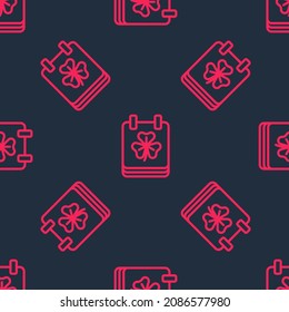 Red line Saint Patricks day with calendar icon isolated seamless pattern on black background. Date 17 March.  Vector