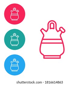 Red line Sangria pitcher icon isolated on white background. Traditional spanish drink. Set icons in circle buttons. Vector.