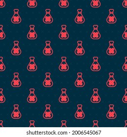 Red line Santa Claus bag gift icon isolated seamless pattern on black background. Christmas presents sack. Merry Christmas and Happy New Year.  Vector