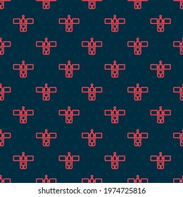 Red line Satellite icon isolated seamless pattern on black background.  Vector