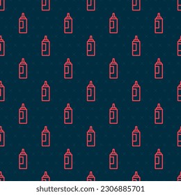 Red line Sauce bottle icon isolated seamless pattern on black background. Ketchup, mustard and mayonnaise bottles with sauce for fast food.  Vector