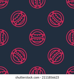 Red line Sausage icon isolated seamless pattern on black background. Grilled sausage and aroma sign.  Vector