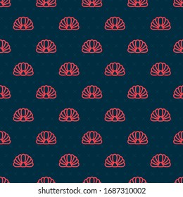 Red line Scallop sea shell icon isolated seamless pattern on black background. Seashell sign. Vector Illustration