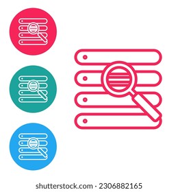 rote Linie Suche in einem Browser-Fenster Symbol einzeln auf weißem Hintergrund. Symbole in Kreisknöpfen einstellen. Vektorgrafik