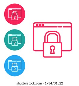 Red line Secure your site with HTTPS, SSL icon isolated on white background. Internet communication protocol. Set icons in circle buttons. Vector Illustration