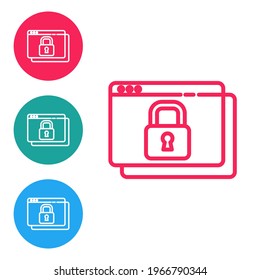 Red line Secure your site with HTTPS, SSL icon isolated on white background. Internet communication protocol. Set icons in circle buttons. Vector