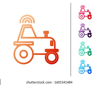 Red line Self driving wireless tractor on a smart farm icon isolated on white background. Smart agriculture implement element. Set color icons. Vector Illustration