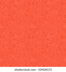 Red Line SEO Seamless Pattern. Vector Illustration of Outline Tile Background. Web Development.