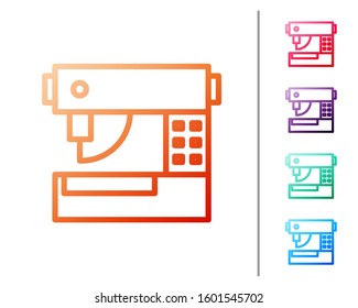 Red line Sewing machine icon isolated on white background. Set color icons. Vector Illustration