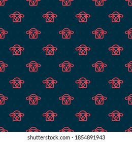 Red line Sheep head icon isolated seamless pattern on black background. Animal symbol.  Vector