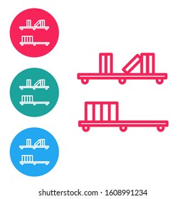 Red line Shelf with books icon isolated on white background. Shelves sign. Set icons in circle buttons. Vector Illustration