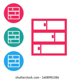 Red line Shelf icon isolated on white background. Shelves sign. Set icons in circle buttons. Vector Illustration
