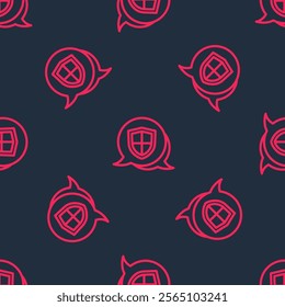 Red line Shield icon isolated seamless pattern on black background. Insurance concept. Guard sign. Security, safety, protection, privacy concept.  Vector