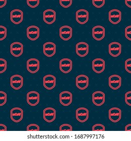 Red line Shield protecting from virus, germs and bacteria icon isolated seamless pattern on black background. Immune system concept. Corona virus 2019-nCoV.  Vector Illustration