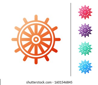 Red line Ship steering wheel icon isolated on white background. Set color icons. Vector Illustration